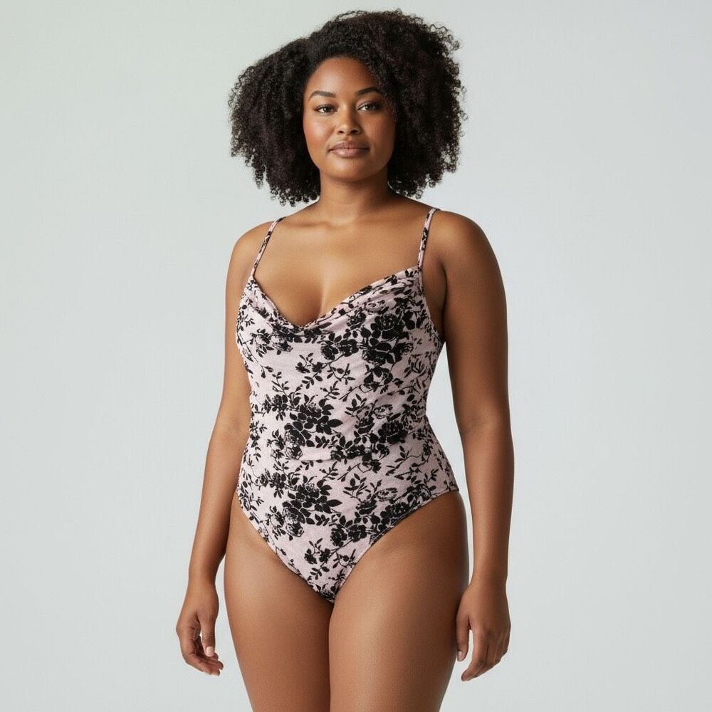 NWT SHEIN Pink and Black Lace sleeveless adjustable spaghetti straps bodysuit 3x